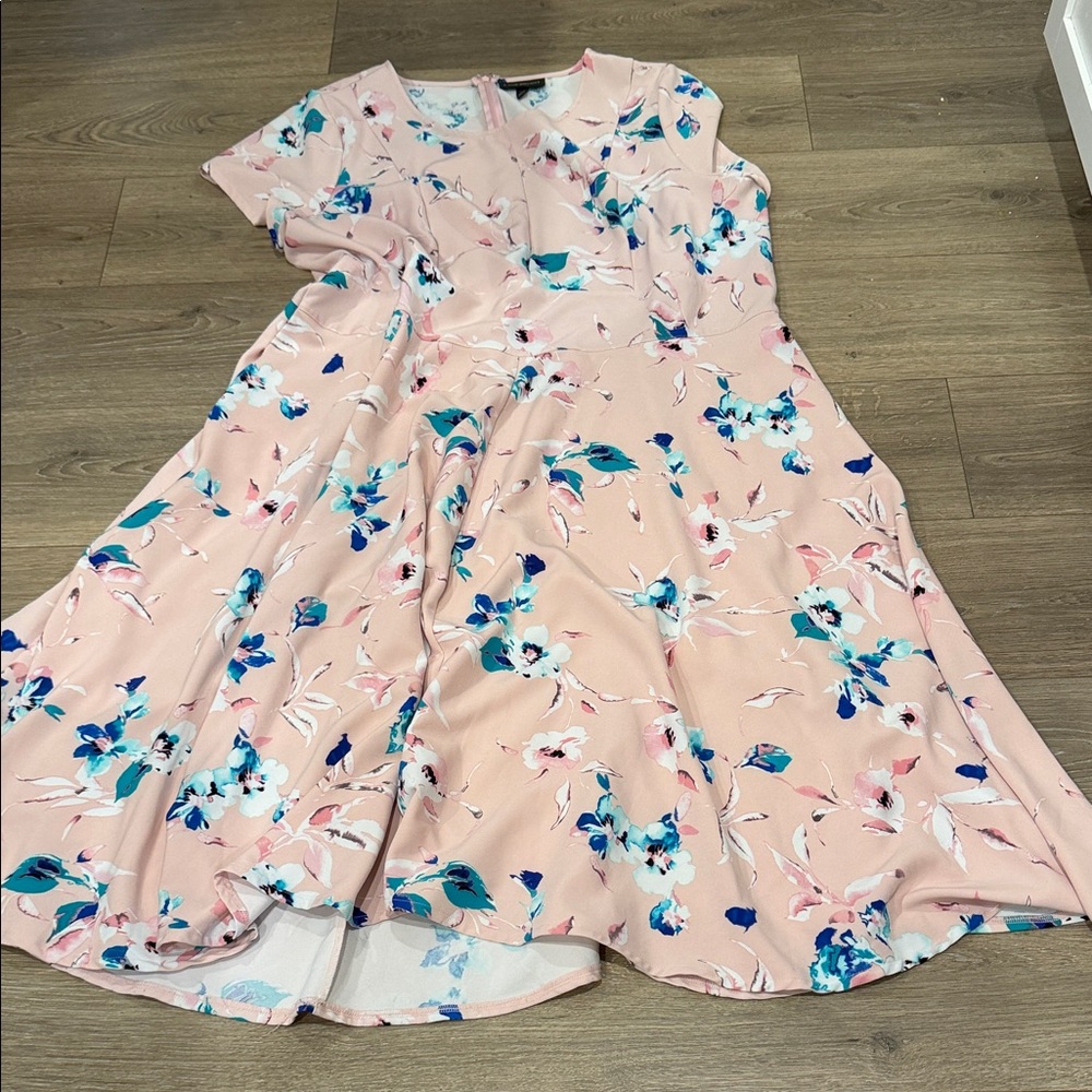 Lane Bryant Blush Pink Midi Dress with Blue Floral Print